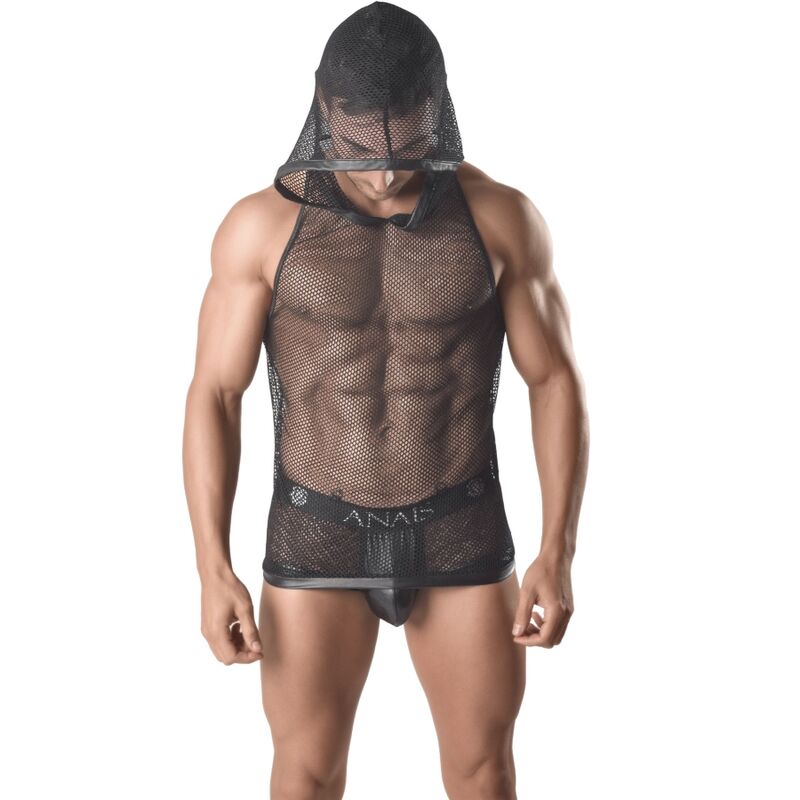 Anais Men Ares Hooded T-Shirt features a sleek sleeveless cut and breathable black mesh hood—designed for bold men who live with confidence and edge.1